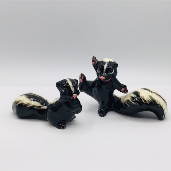 Vtg 1950’s Skunk Figurine Lot of 2 Anamorphic Ceramic Studio Estate Animals - Picture 1 of 14